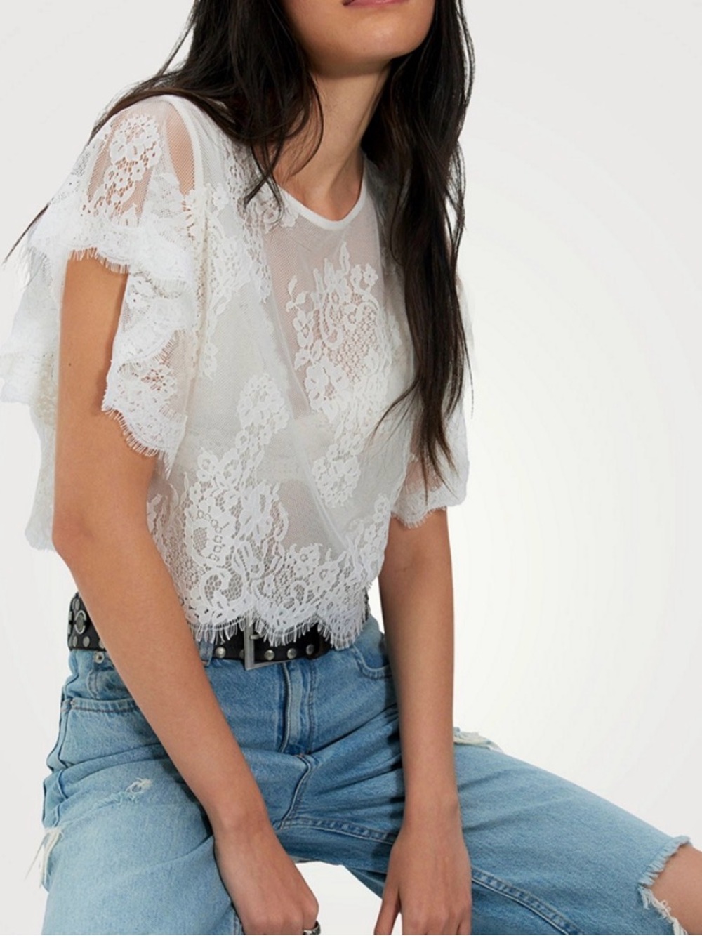 Free People Lunar Ash Lace Tee